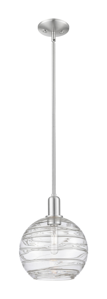 Athens Deco Swirl - 1 Light - 10 inch - Brushed Satin Nickel - Stem hung - Mini Pendant