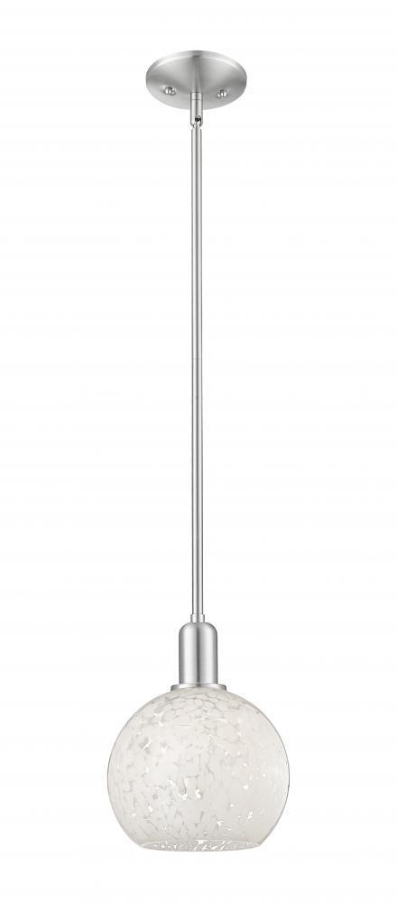 White Mouchette - 1 Light - 8 inch - Brushed Satin Nickel - Stem hung - Mini Pendant