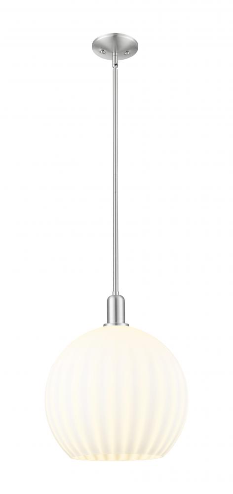 White Venetian - 1 Light - 14 inch - Brushed Satin Nickel - Stem hung - Mini Pendant