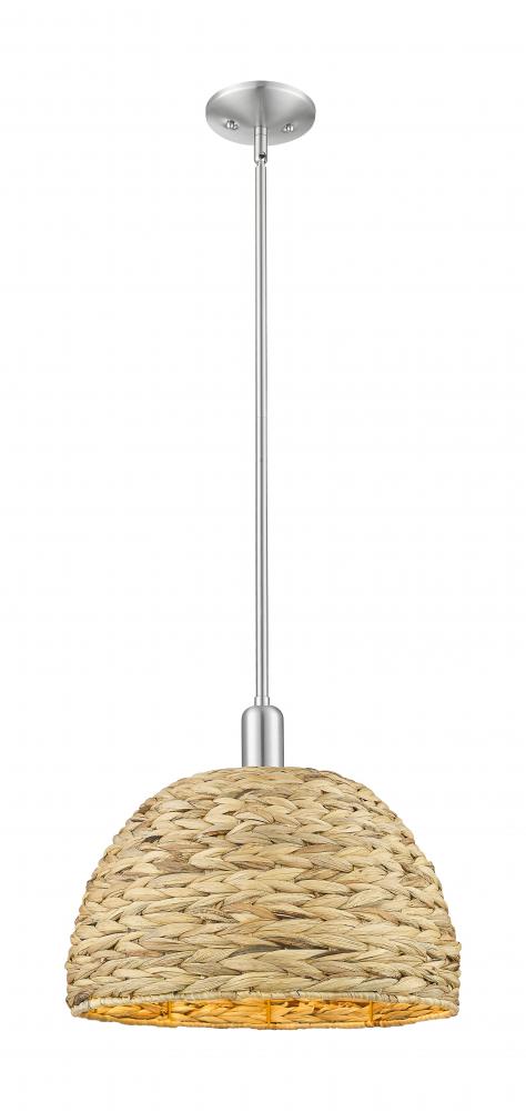 Woven Rattan - 1 Light - 16 inch - Brushed Satin Nickel - Stem hung - Mini Pendant