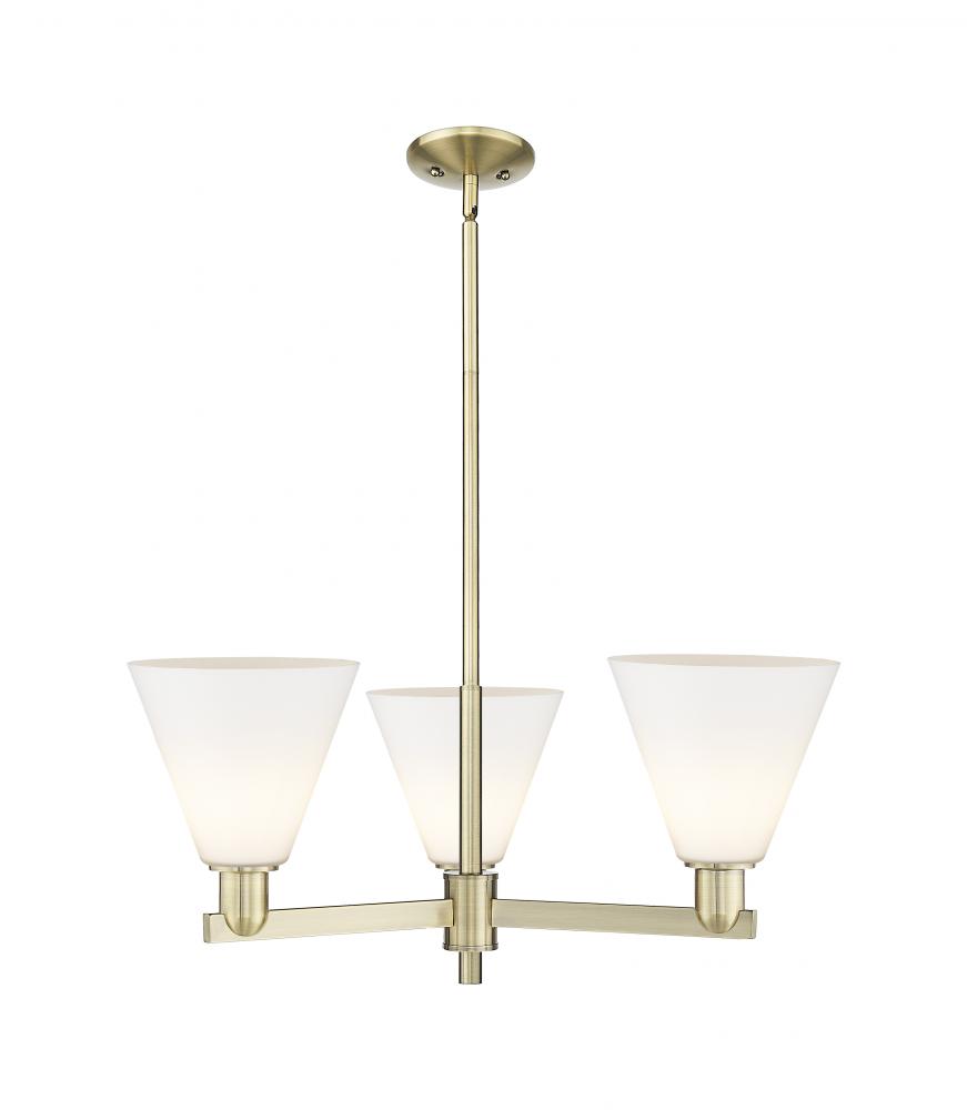 Berkshire Glass - 3 Light - 30 inch - Antique Brass - Stem hung - Pendant