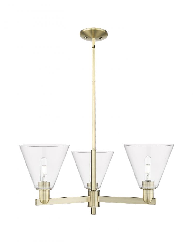 Berkshire Glass - 3 Light - 30 inch - Antique Brass - Stem hung - Pendant