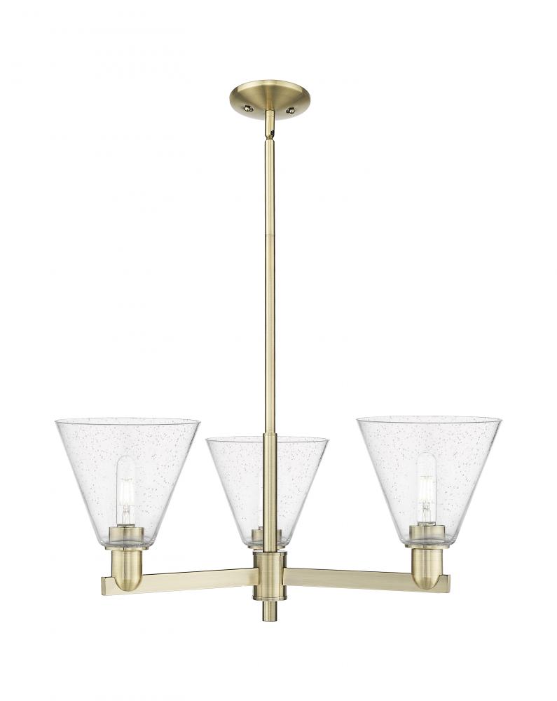 Berkshire Glass - 3 Light - 30 inch - Antique Brass - Stem hung - Pendant