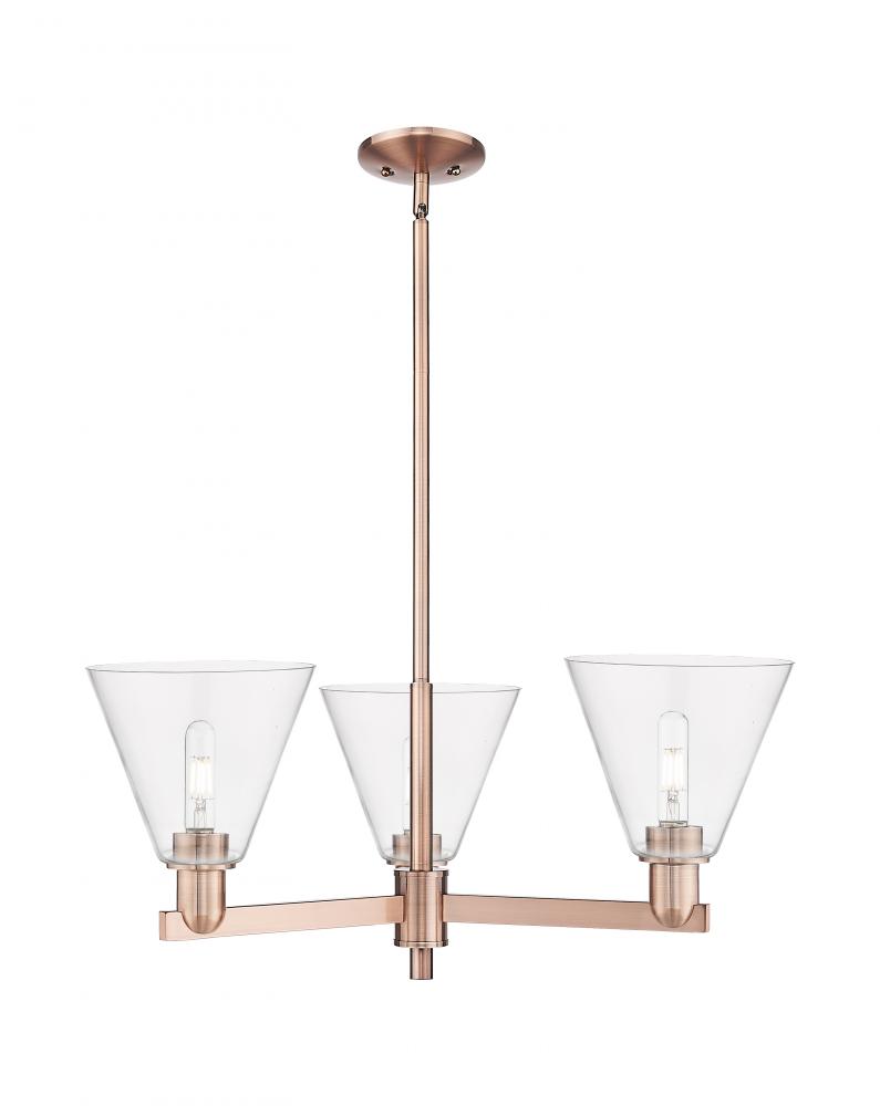 Berkshire Glass - 3 Light - 30 inch - Antique Copper - Stem hung - Pendant