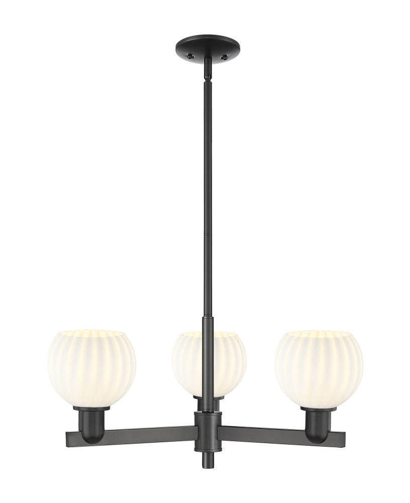White Venetian - 3 Light - 28 inch - Matte Black - Stem hung - Pendant
