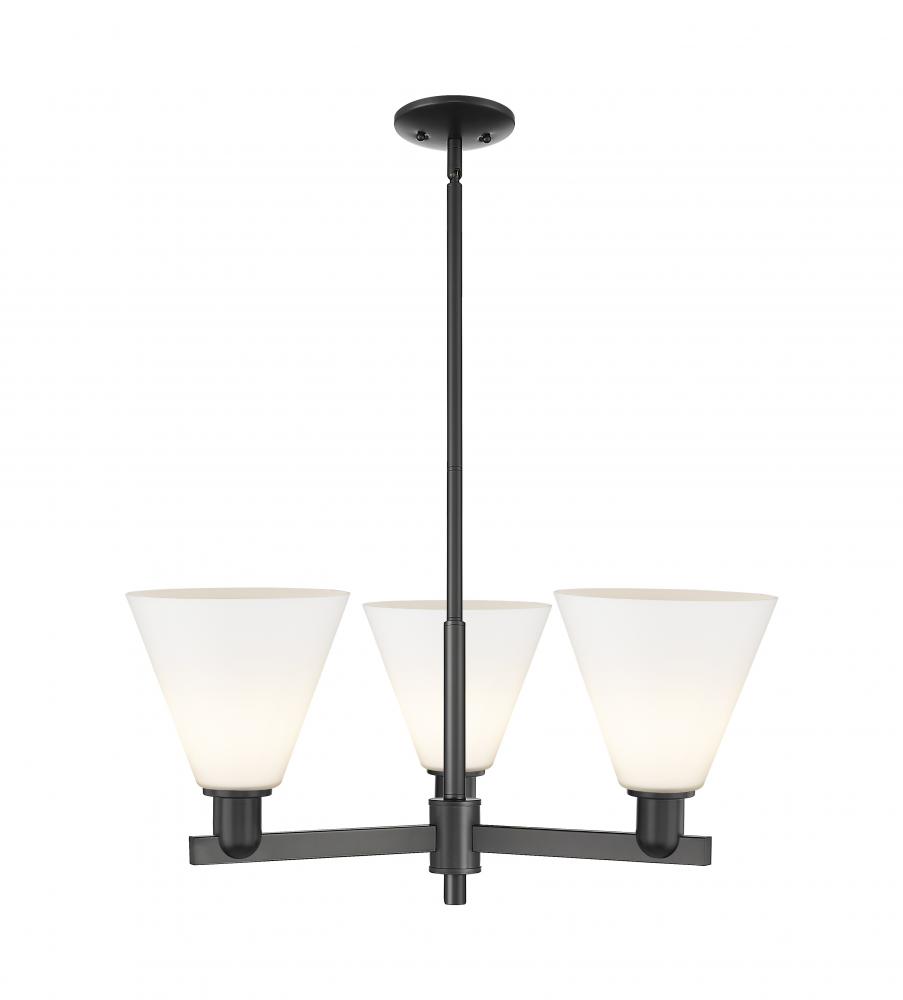 Berkshire Glass - 3 Light - 30 inch - Matte Black - Stem hung - Pendant