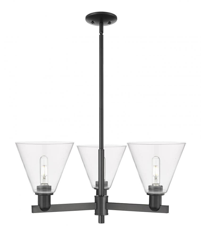 Berkshire Glass - 3 Light - 30 inch - Matte Black - Stem hung - Pendant
