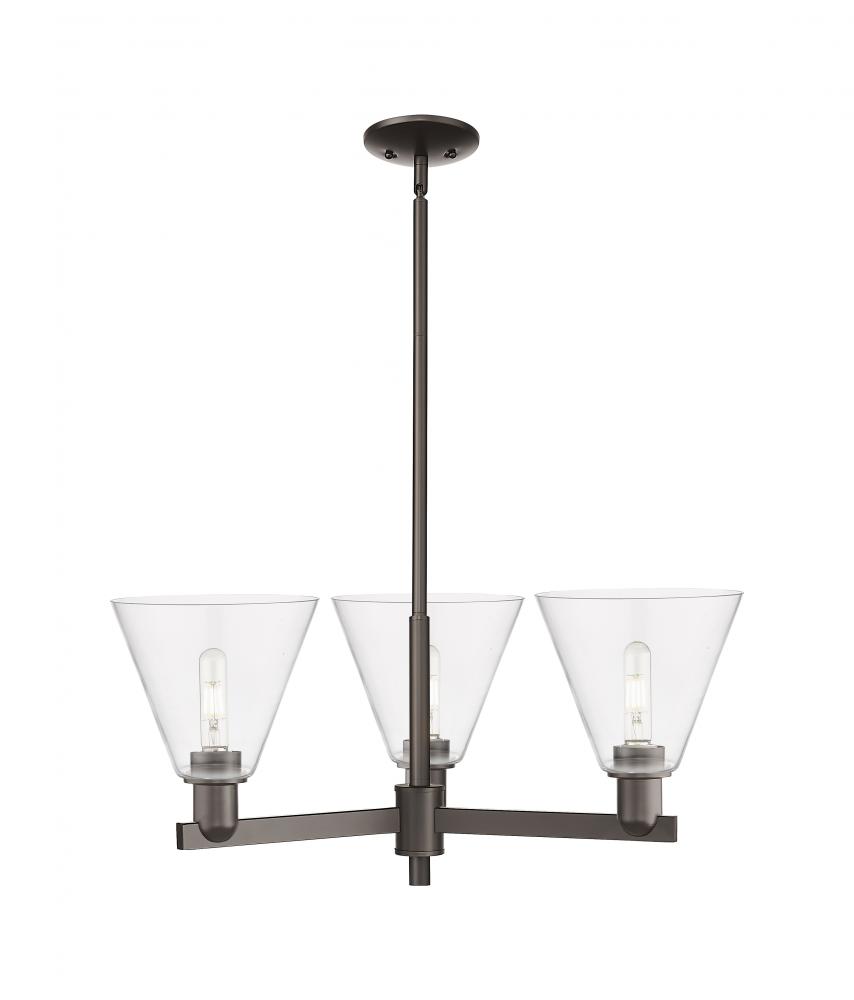 Berkshire Glass - 3 Light - 30 inch - Oil Rubbed Bronze - Stem hung - Pendant