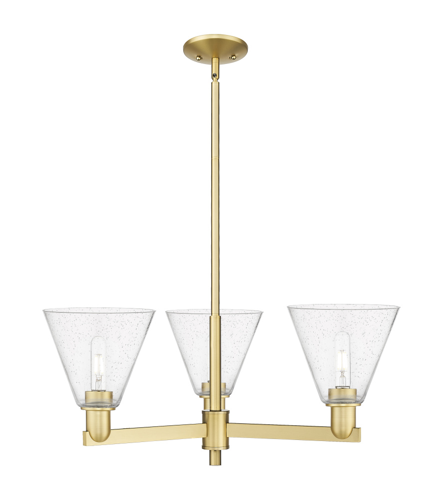 Berkshire Glass - 3 Light - 30 inch - Satin Gold - Stem hung - Pendant