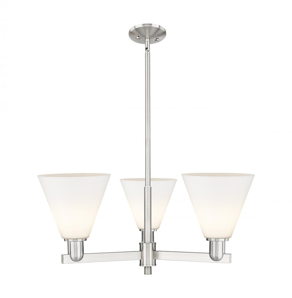 Berkshire Glass - 3 Light - 30 inch - Satin Nickel - Stem hung - Pendant