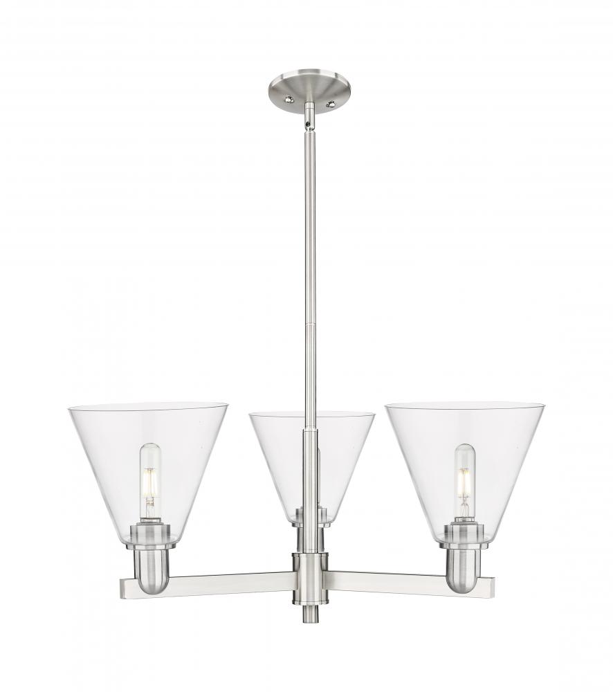 Berkshire Glass - 3 Light - 30 inch - Satin Nickel - Stem hung - Pendant