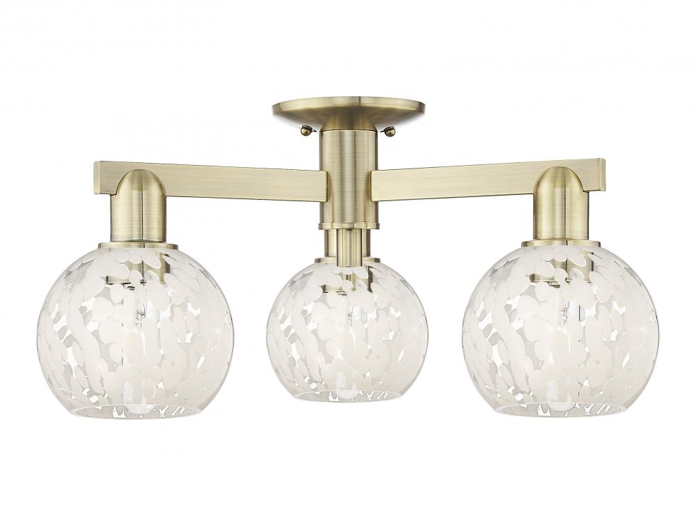 White Mouchette - 3 Light - 24 inch - Antique Brass - Semi-Flush Mount
