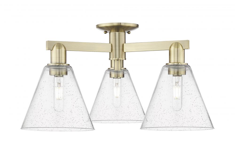 Berkshire Glass - 3 Light - 26 inch - Antique Brass - Semi-Flush Mount