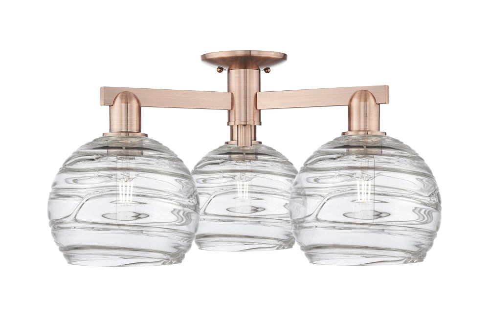 Athens Deco Swirl - 3 Light - 26 inch - Antique Copper - Semi-Flush Mount