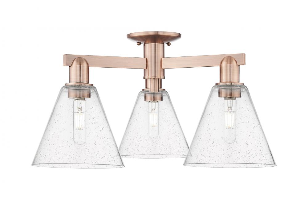 Berkshire Glass - 3 Light - 26 inch - Antique Copper - Semi-Flush Mount