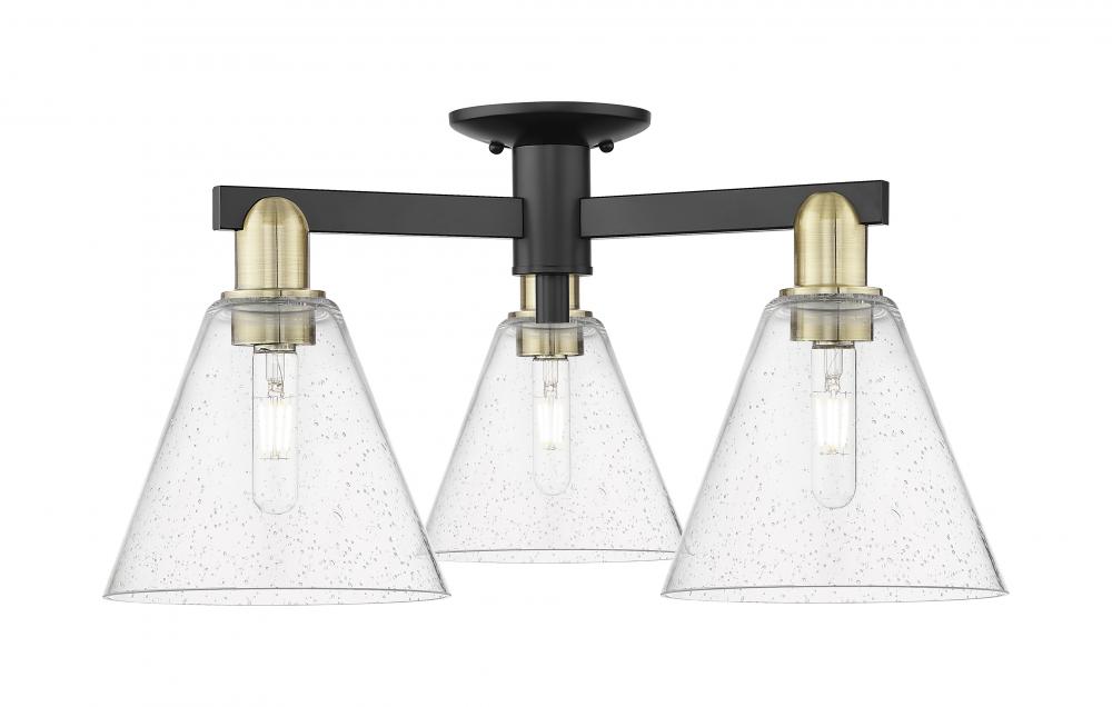 Berkshire Glass - 3 Light - 26 inch - Black Antique Brass - Semi-Flush Mount