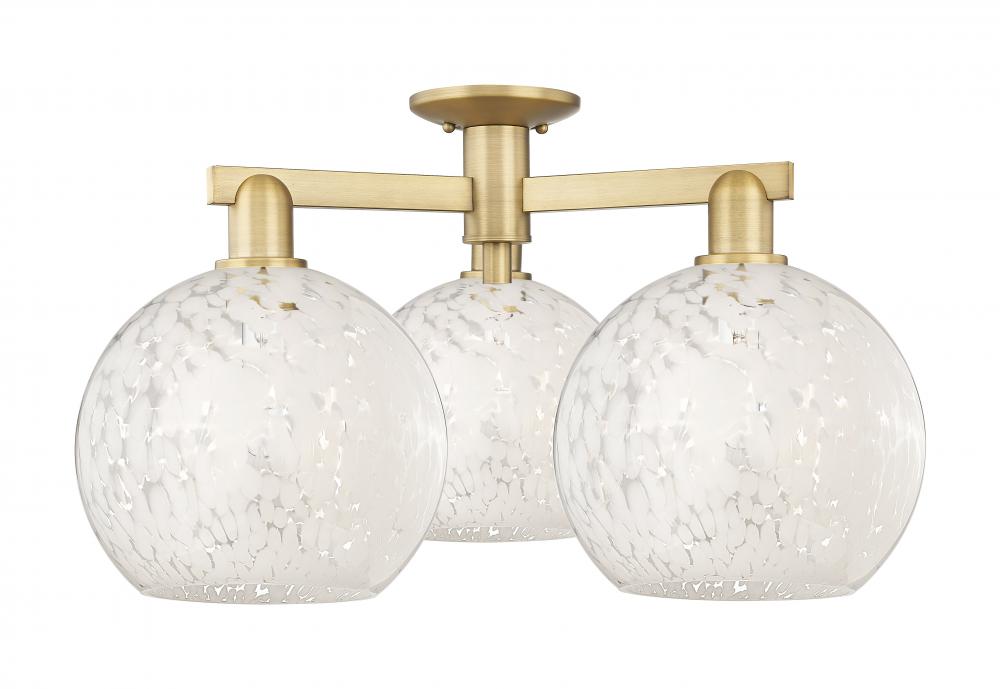 White Mouchette - 3 Light - 28 inch - Brushed Brass - Semi-Flush Mount