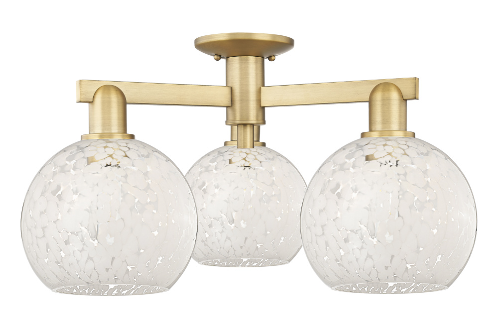 White Mouchette - 3 Light - 26 inch - Brushed Brass - Semi-Flush Mount