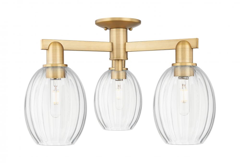 Preston Bulb - 3 Light - 6 inch - Brushed Brass - Semi-Flush Mount