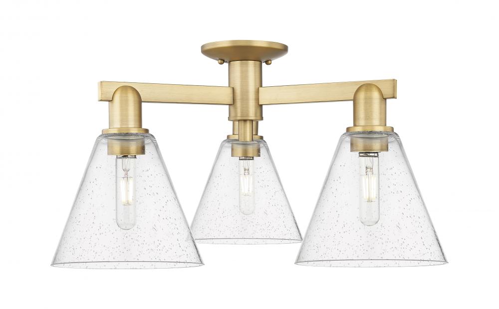 Berkshire Glass - 3 Light - 26 inch - Brushed Brass - Semi-Flush Mount
