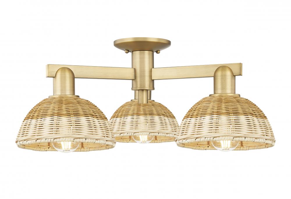 Natural Ballston Dome - 3 Light - 6 inch - Brushed Brass - Semi-Flush Mount