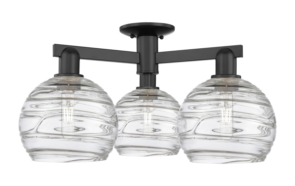 Athens Deco Swirl - 3 Light - 26 inch - Matte Black - Semi-Flush Mount