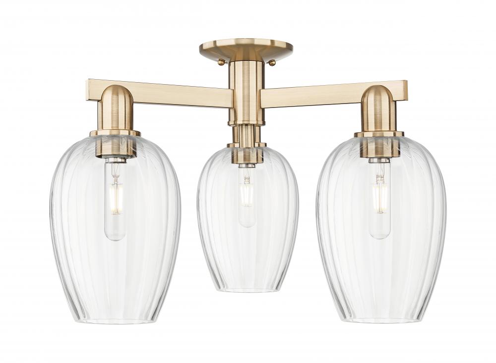 Preston Flute - 3 Light - 6 inch - Champagne Bronze - Semi-Flush Mount