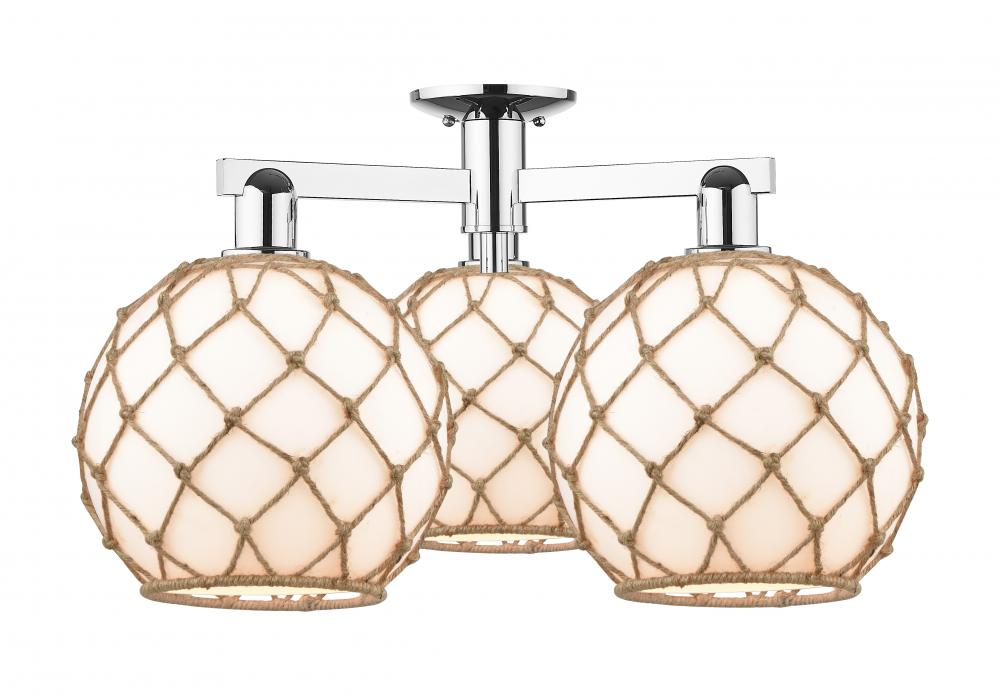 Farmhouse Rope - 3 Light - 28 inch - Polished Chrome - Semi-Flush Mount
