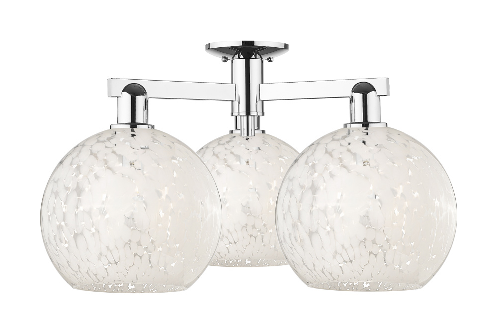 White Mouchette - 3 Light - 28 inch - Polished Chrome - Semi-Flush Mount