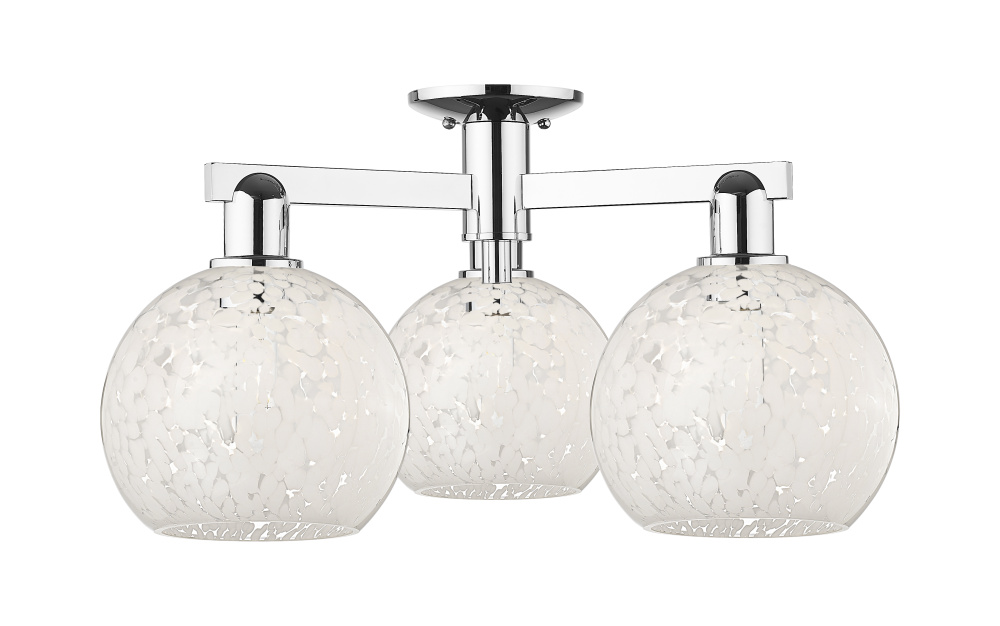 White Mouchette - 3 Light - 26 inch - Polished Chrome - Semi-Flush Mount
