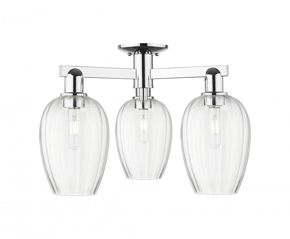 Preston Flute - 3 Light - 6 inch - Polished Chrome - Semi-Flush Mount
