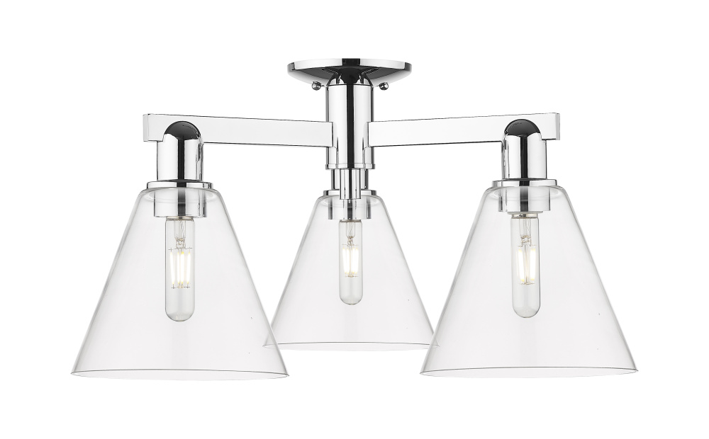 Berkshire Glass - 3 Light - 26 inch - Polished Chrome - Semi-Flush Mount