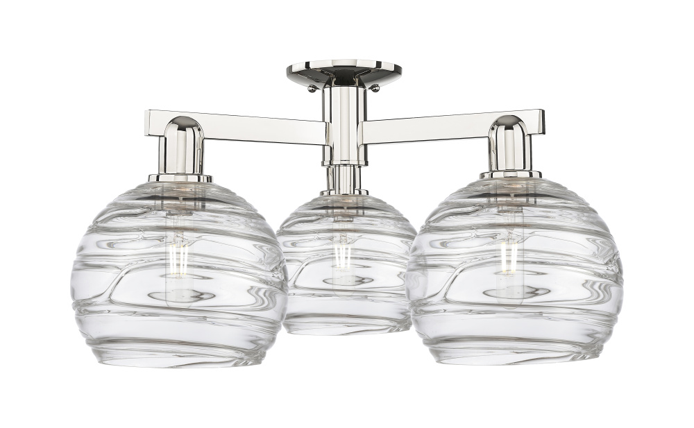 Athens Deco Swirl - 3 Light - 26 inch - Polished Nickel - Semi-Flush Mount