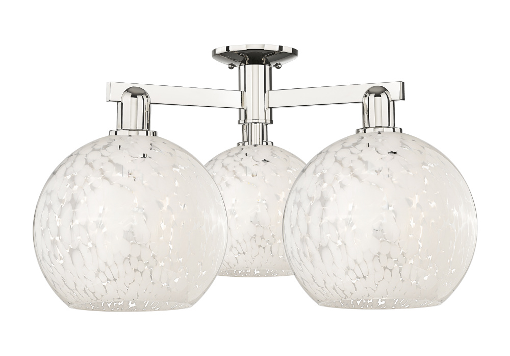 White Mouchette - 3 Light - 28 inch - Polished Nickel - Semi-Flush Mount