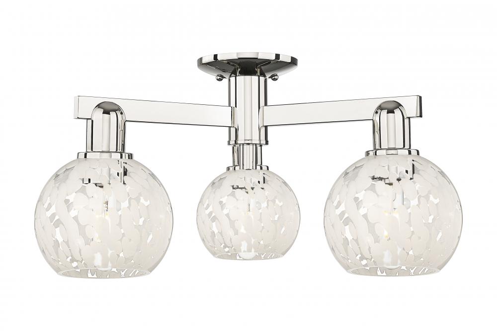 White Mouchette - 3 Light - 24 inch - Polished Nickel - Semi-Flush Mount