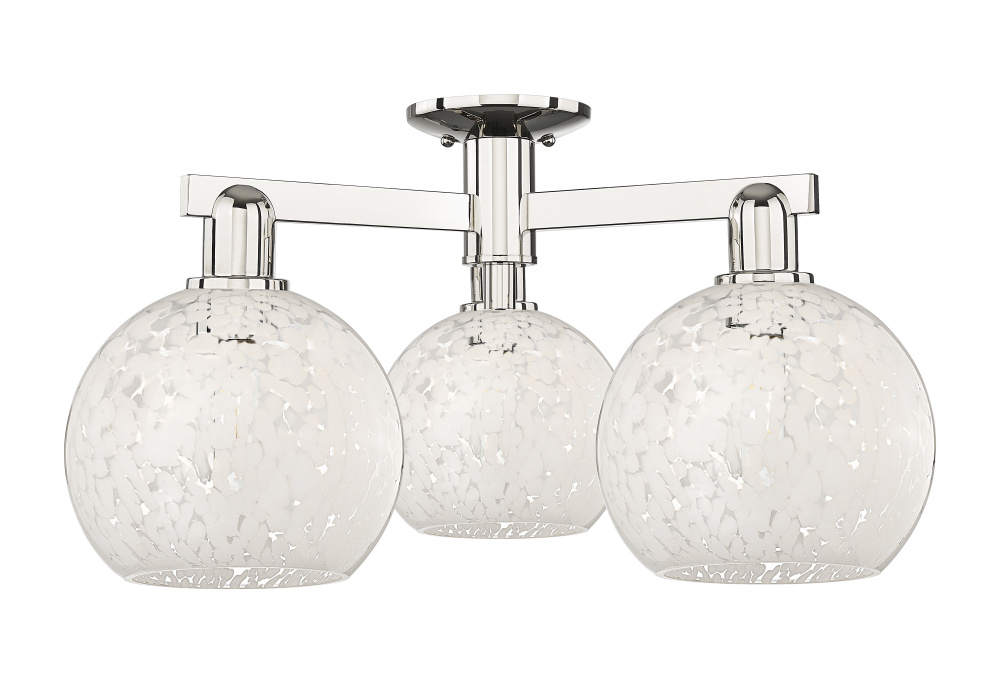 White Mouchette - 3 Light - 26 inch - Polished Nickel - Semi-Flush Mount