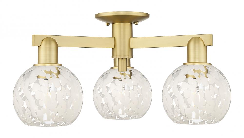 White Mouchette - 3 Light - 24 inch - Satin Gold - Semi-Flush Mount