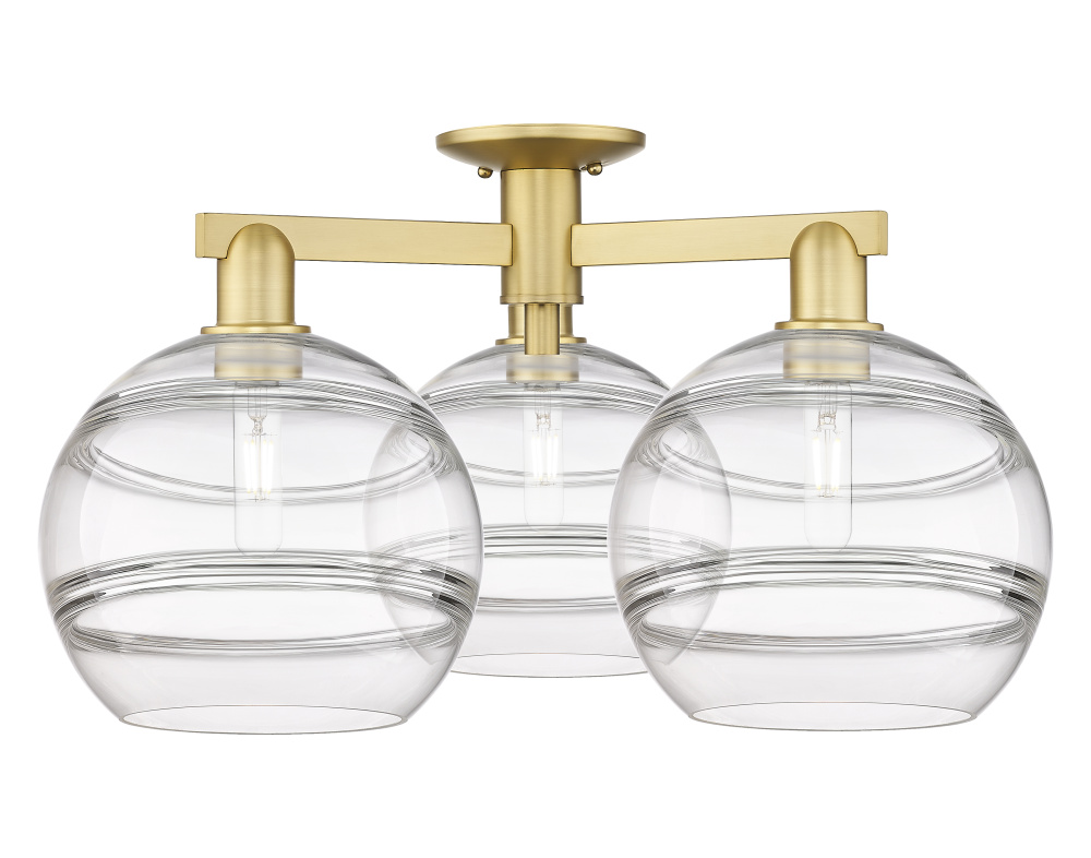Rochester - 3 Light - 28 inch - Satin Gold - Semi-Flush Mount