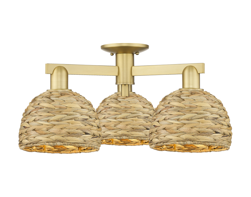 Woven Rattan - 3 Light - 26 inch - Satin Gold - Semi-Flush Mount