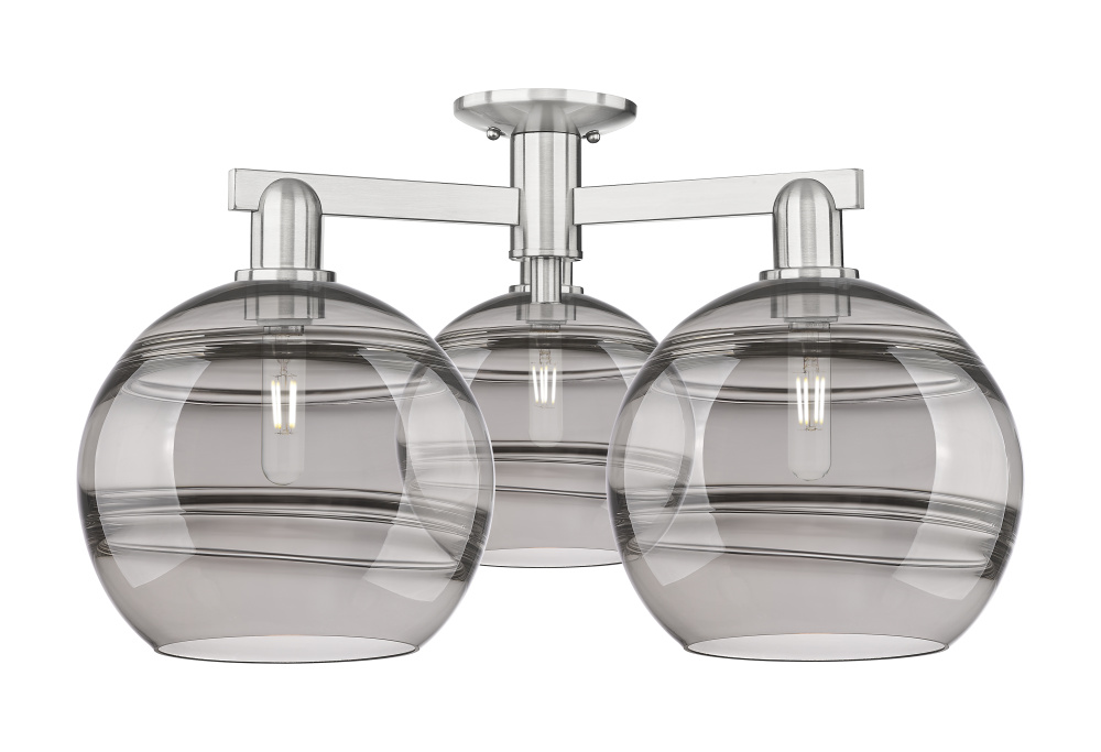 Rochester - 3 Light - 28 inch - Brushed Satin Nickel - Semi-Flush Mount