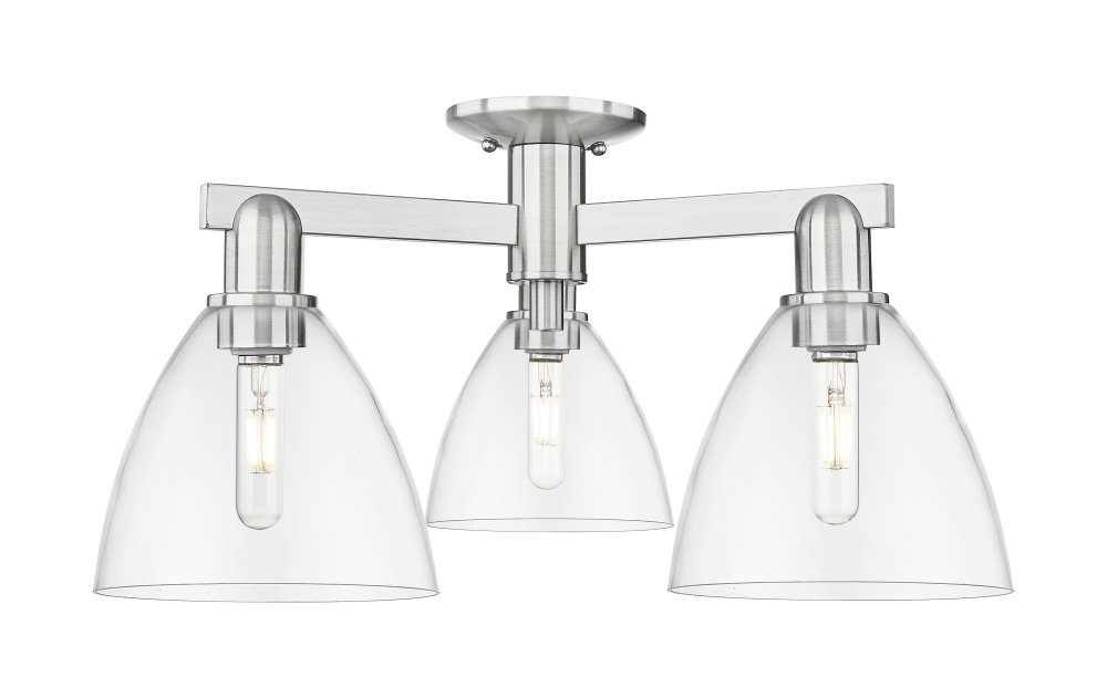 Bristol - 3 Light - 25 inch - Brushed Satin Nickel - Semi-Flush Mount