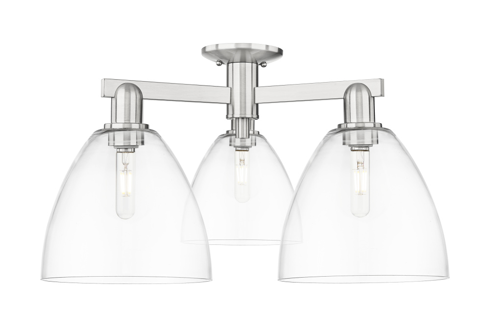 Bristol - 3 Light - 27 inch - Brushed Satin Nickel - Semi-Flush Mount