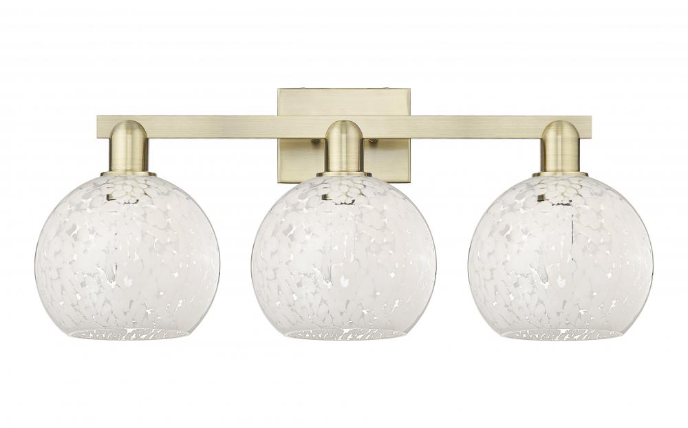 White Mouchette - 3 Light - 27 inch - Antique Brass - Bath Vanity Light