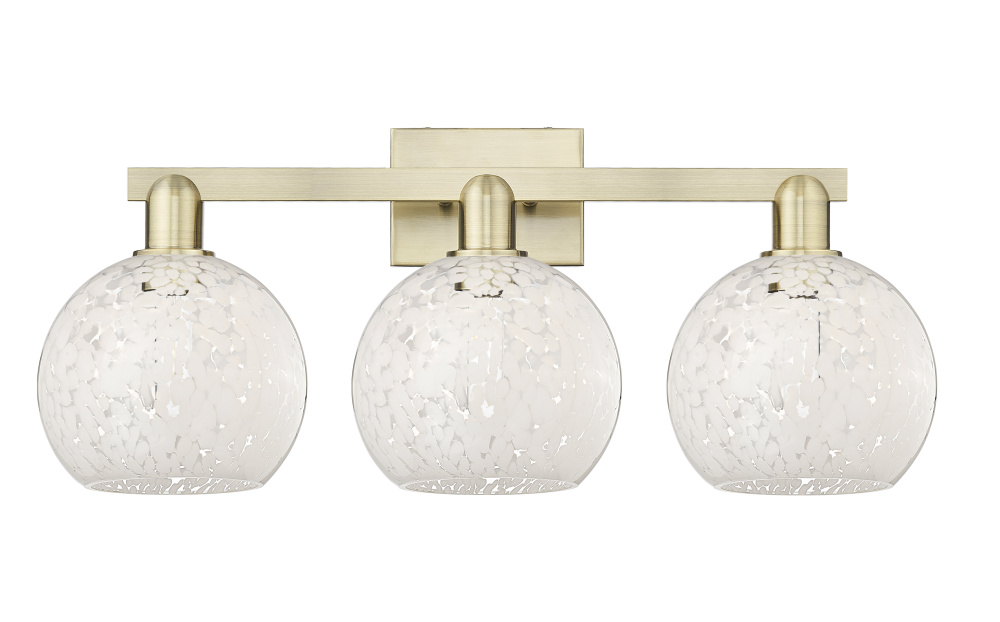 White Mouchette - 3 Light - 27 inch - Brushed Brass - Bath Vanity Light