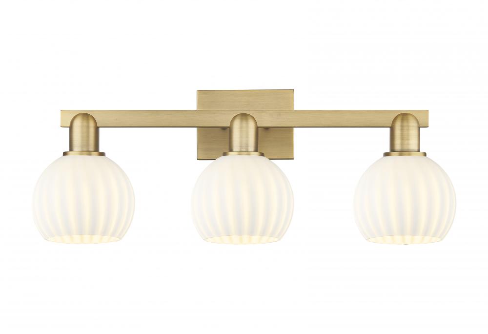 White Venetian - 3 Light - 25 inch - Brushed Brass - Bath Vanity Light