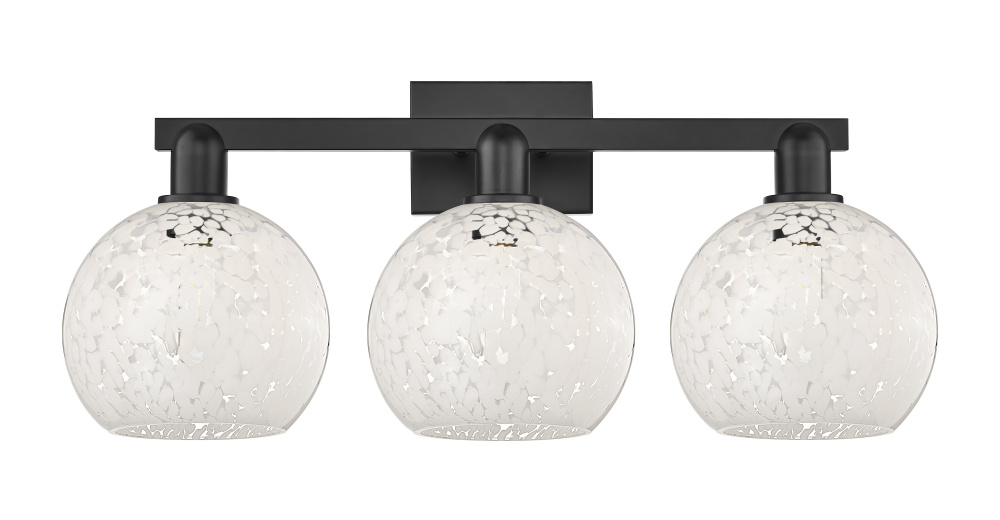 White Mouchette - 3 Light - 27 inch - Matte Black - Bath Vanity Light