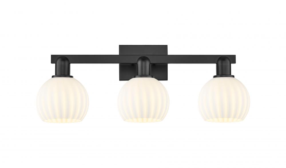 White Venetian - 3 Light - 25 inch - Matte Black - Bath Vanity Light