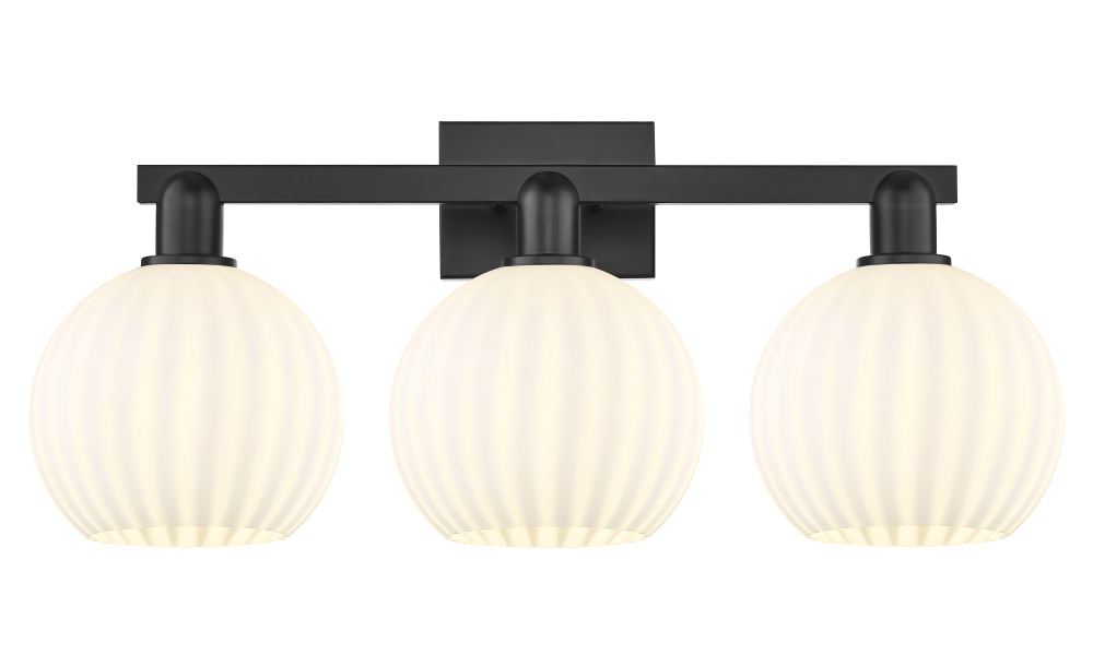 White Venetian - 3 Light - 27 inch - Matte Black - Bath Vanity Light