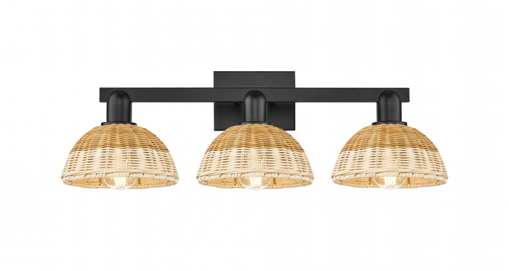 Natural Ballston Dome - 3 Light - 26 inch - Matte Black - Bath Vanity Light