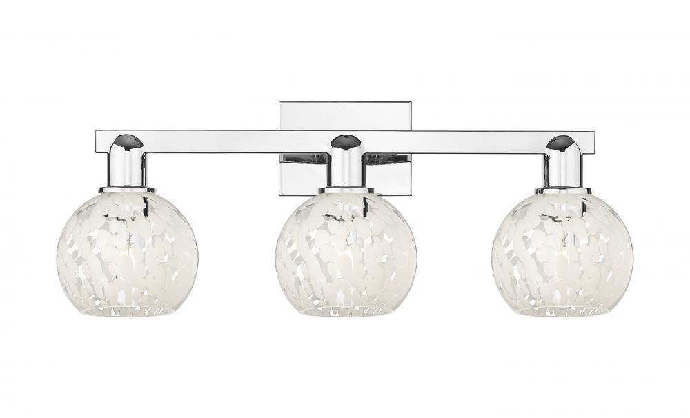 White Mouchette - 3 Light - 25 inch - Polished Chrome - Bath Vanity Light